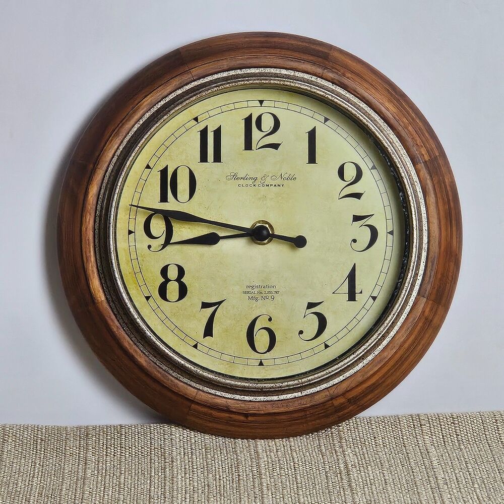 Round Wall Clock 10" Sterling & Noble Faux Wood Rustic Farmhouse Quartz Battery